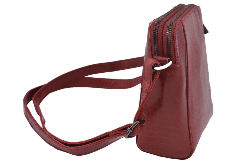 Dámska kožená crossbody kabelka červená 250125