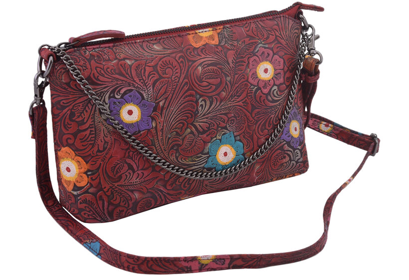 Dámska kožená crossbody kabelka červená 450113