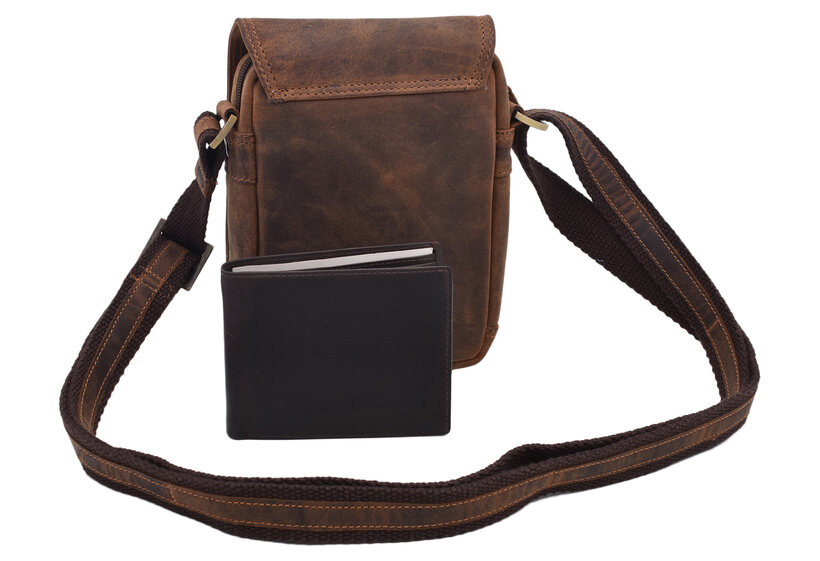 Pánske kožené crossbody tmavohnedý hunter embos kapor celý 250591